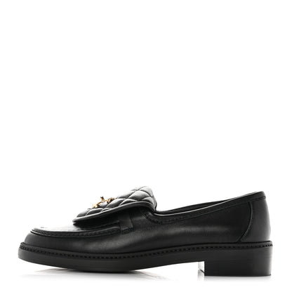 Chanel Lambskin Quilted CC Turnlock Loafers 37.5 Black 1 of 9
