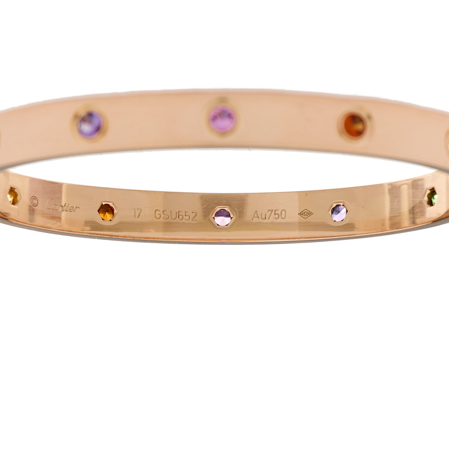 18K Pink Gold Sapphire Garnet Amethyst LOVE Bracelet 17
