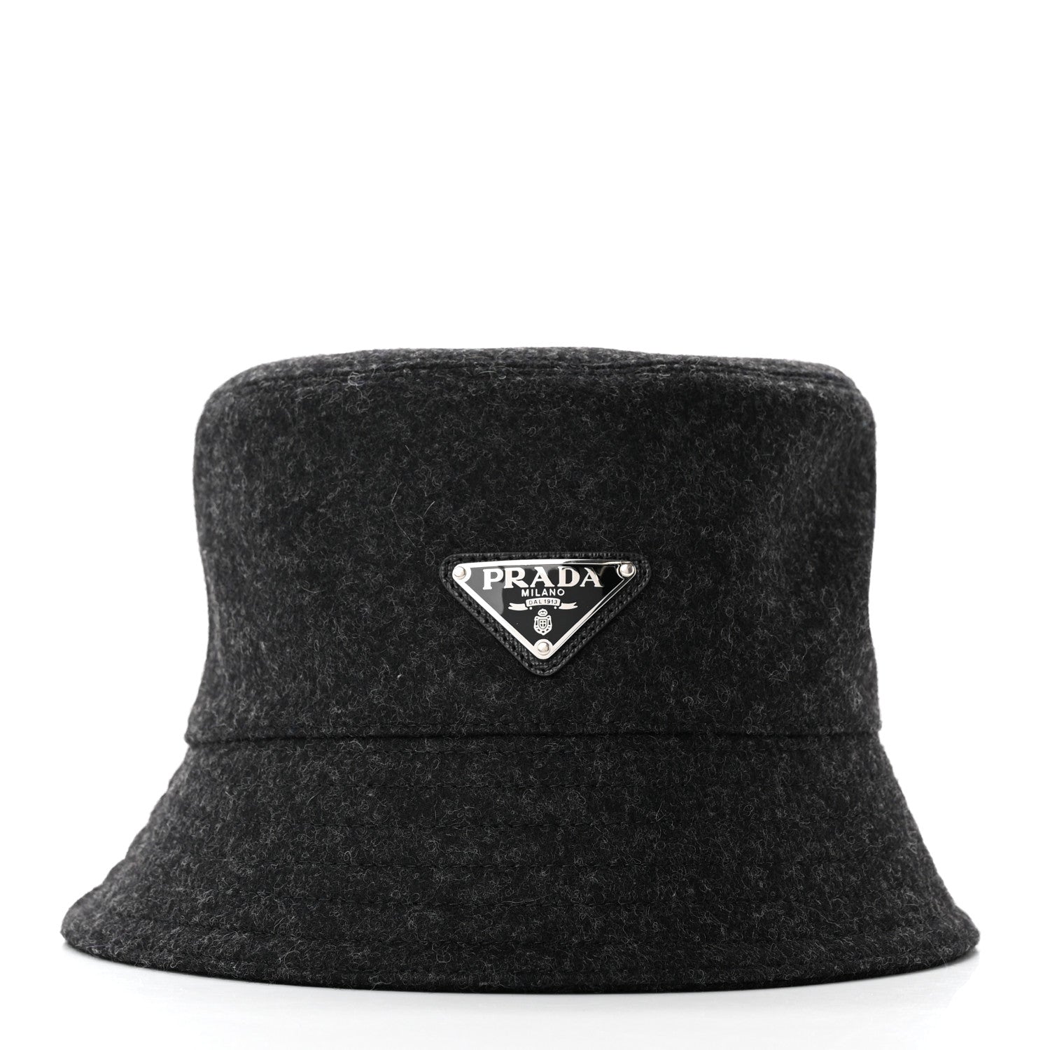 Prada Authentic Loden Wool Metal Triangle Logo Bucket Hat M Anthracite 3 of 8