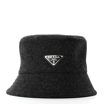 Prada Authentic Loden Wool Metal Triangle Logo Bucket Hat M Anthracite 3 of 8