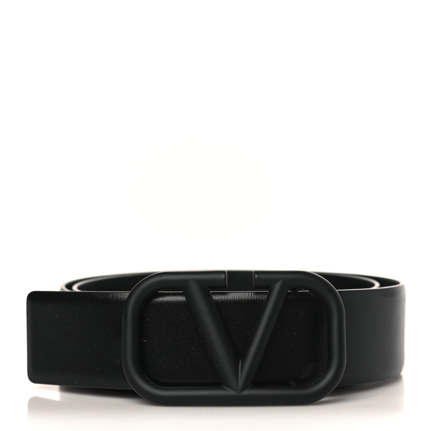 Valentino Garavani Glossy Calfskin Monochrome Mens VLogo 40mm Belt 90 36 Black 1 of 7
