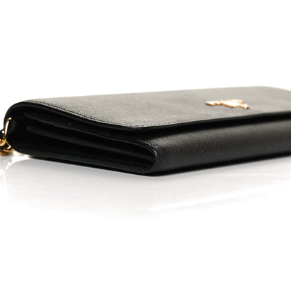 Prada Saffiano Metal Oro Chain Wallet Black 8 of 9
