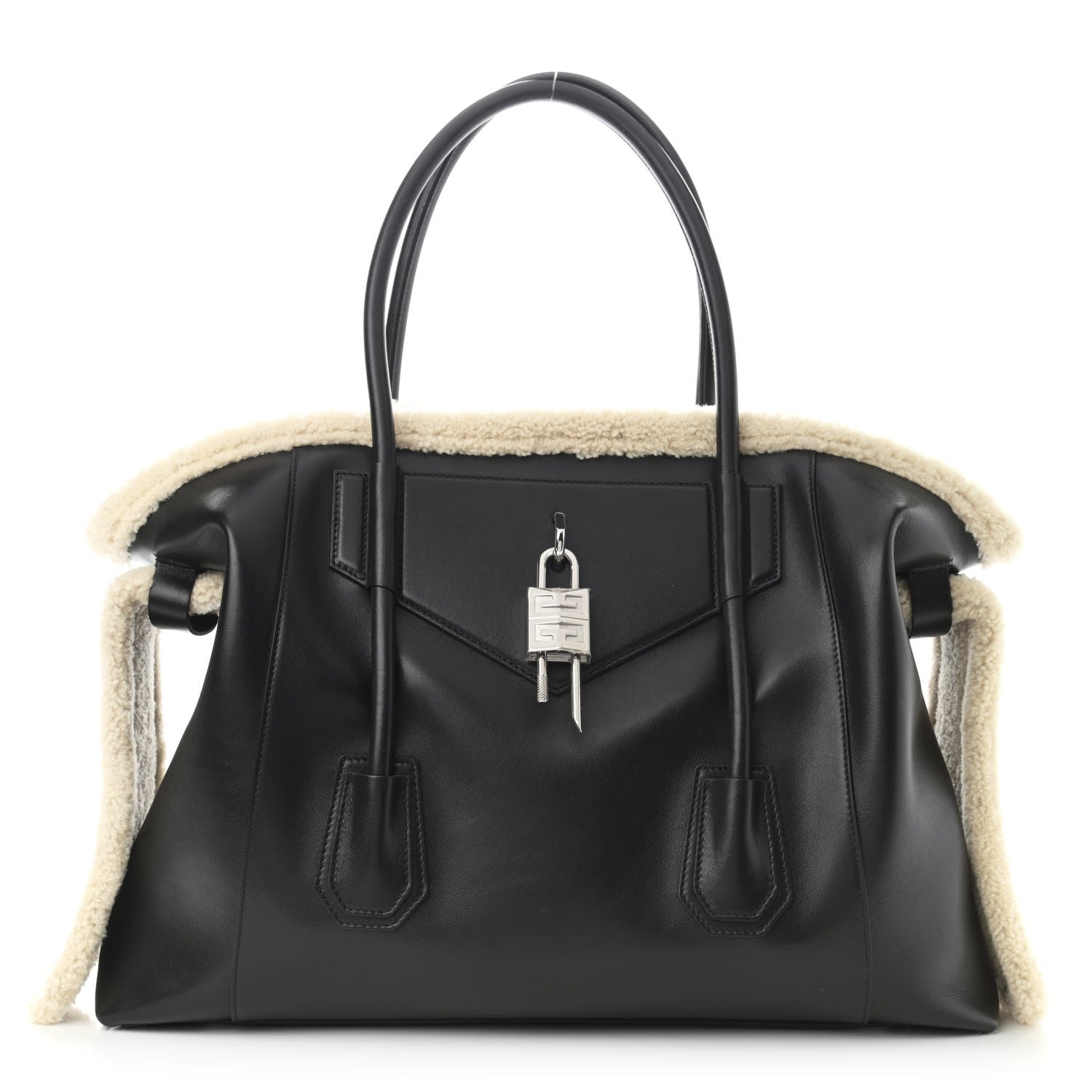 Givenchy Shearling Calfskin Medium Soft Lock Antigona Shoulder Bag Black Natural 1 of 9