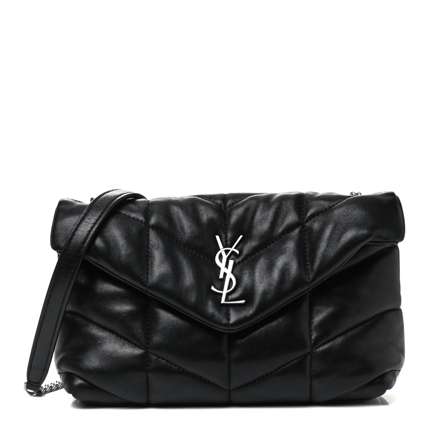 Saint Laurent Lambskin Quilted Toy Loulou Puffer Monogram Chain Satchel Black 1 of 9