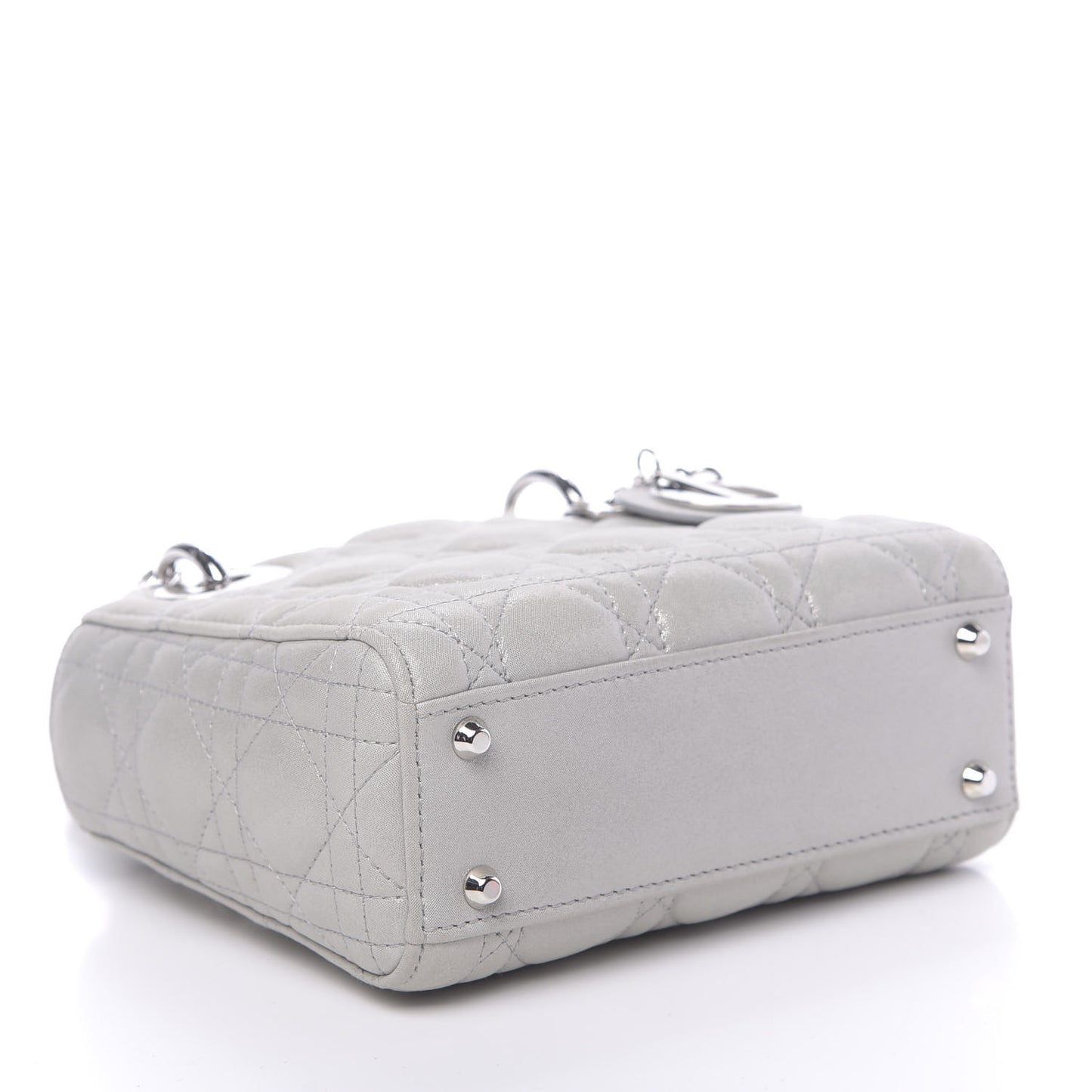 Metallic Lambskin Cannage Mini Lady Dior Silver