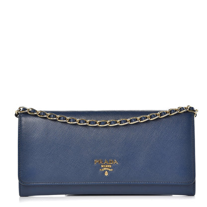 Prada Saffiano Metal Oro Chain Wallet Bleuette 1 of 12