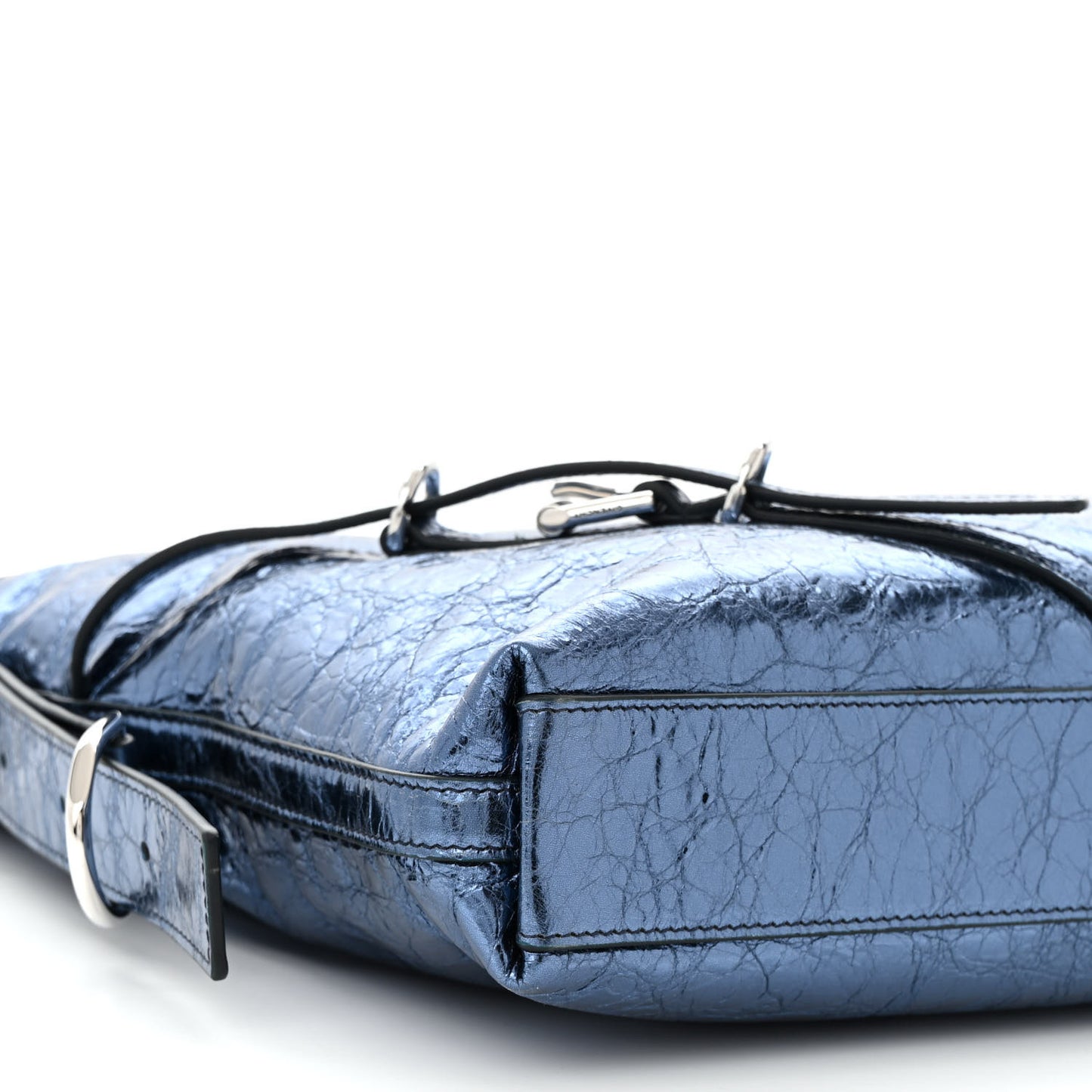 Metallic Calfskin Medium Voyou Bag Navy