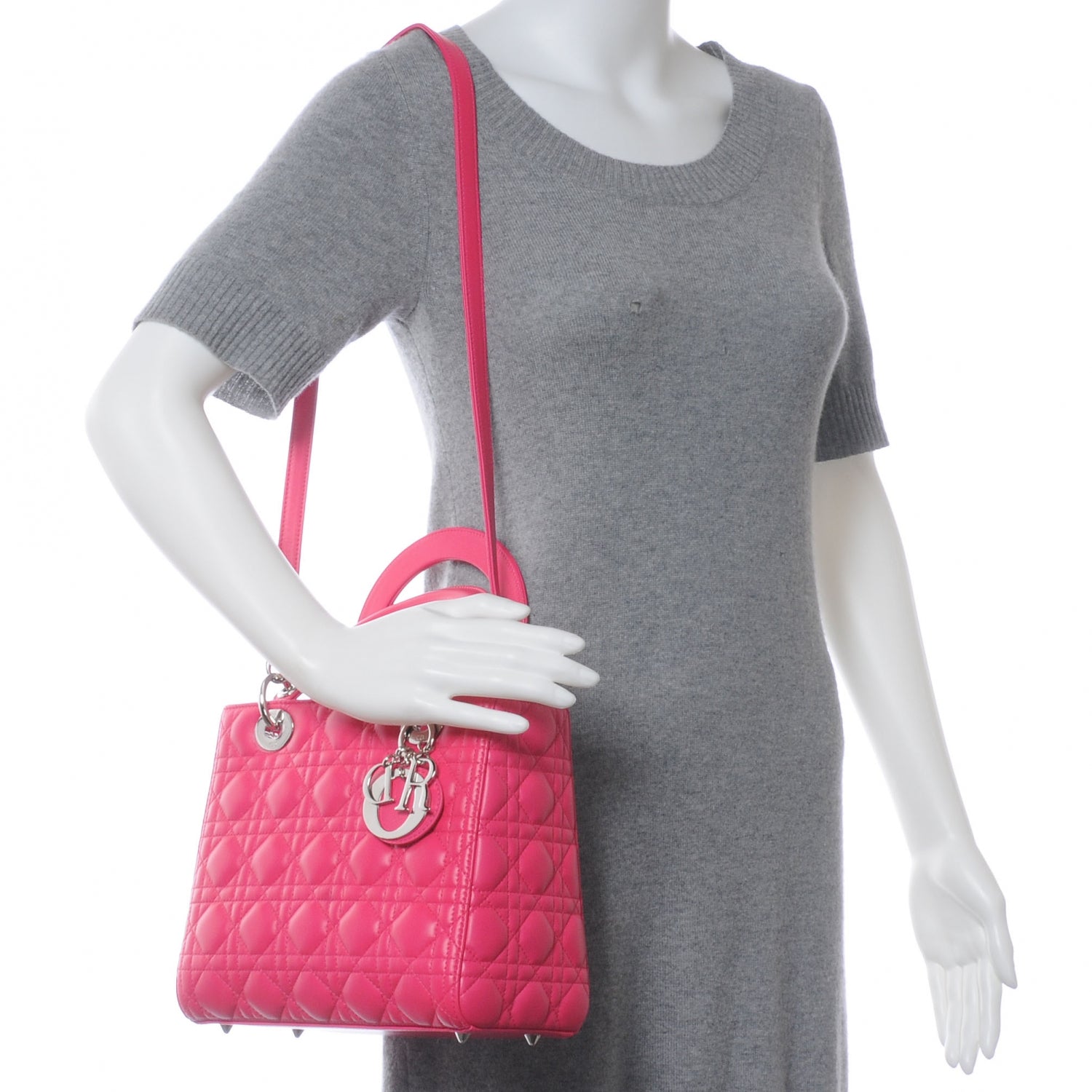 Christian Dior Lambskin Cannage Medium Lady Dior Hot Pink 2 of 8