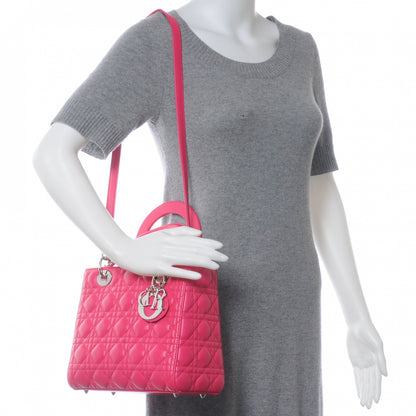 Christian Dior Lambskin Cannage Medium Lady Dior Hot Pink 2 of 8