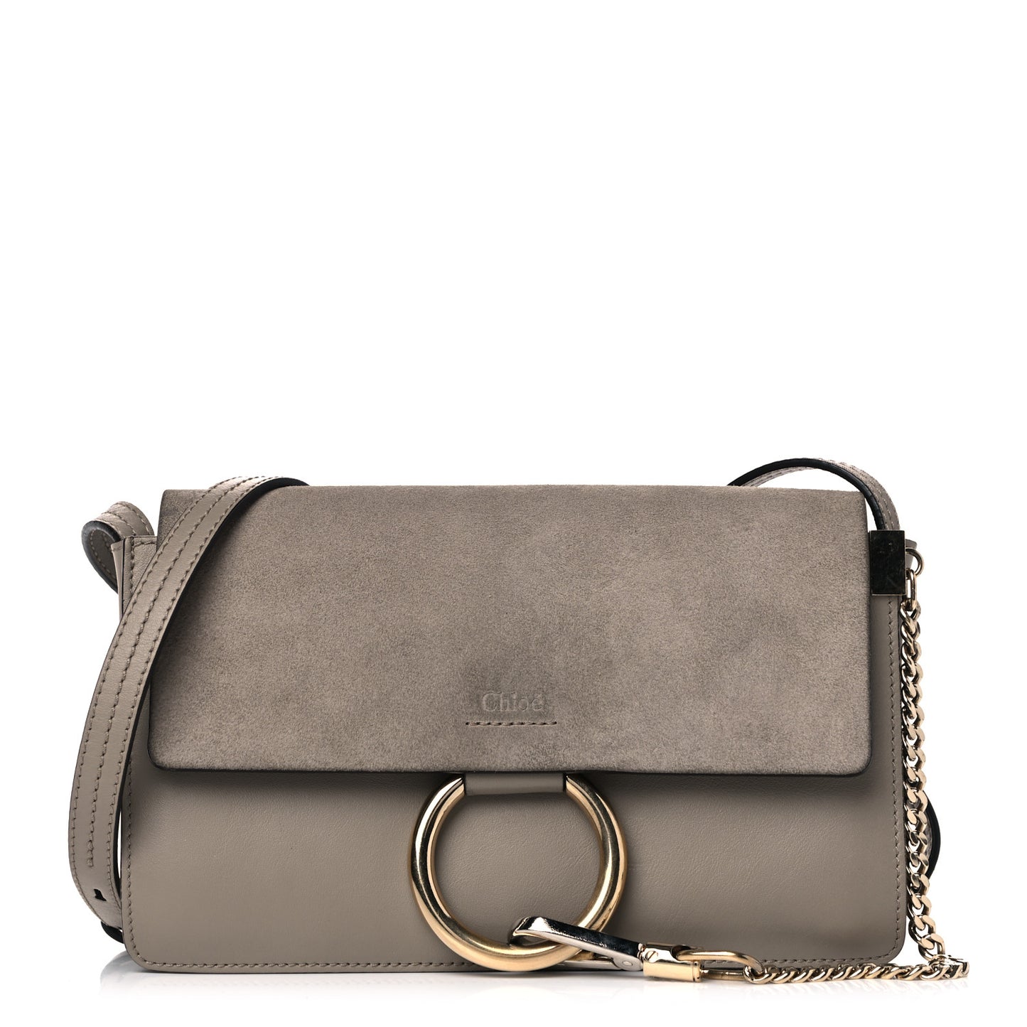 Suede Calfskin Small Faye Shoulder Bag Motty Grey