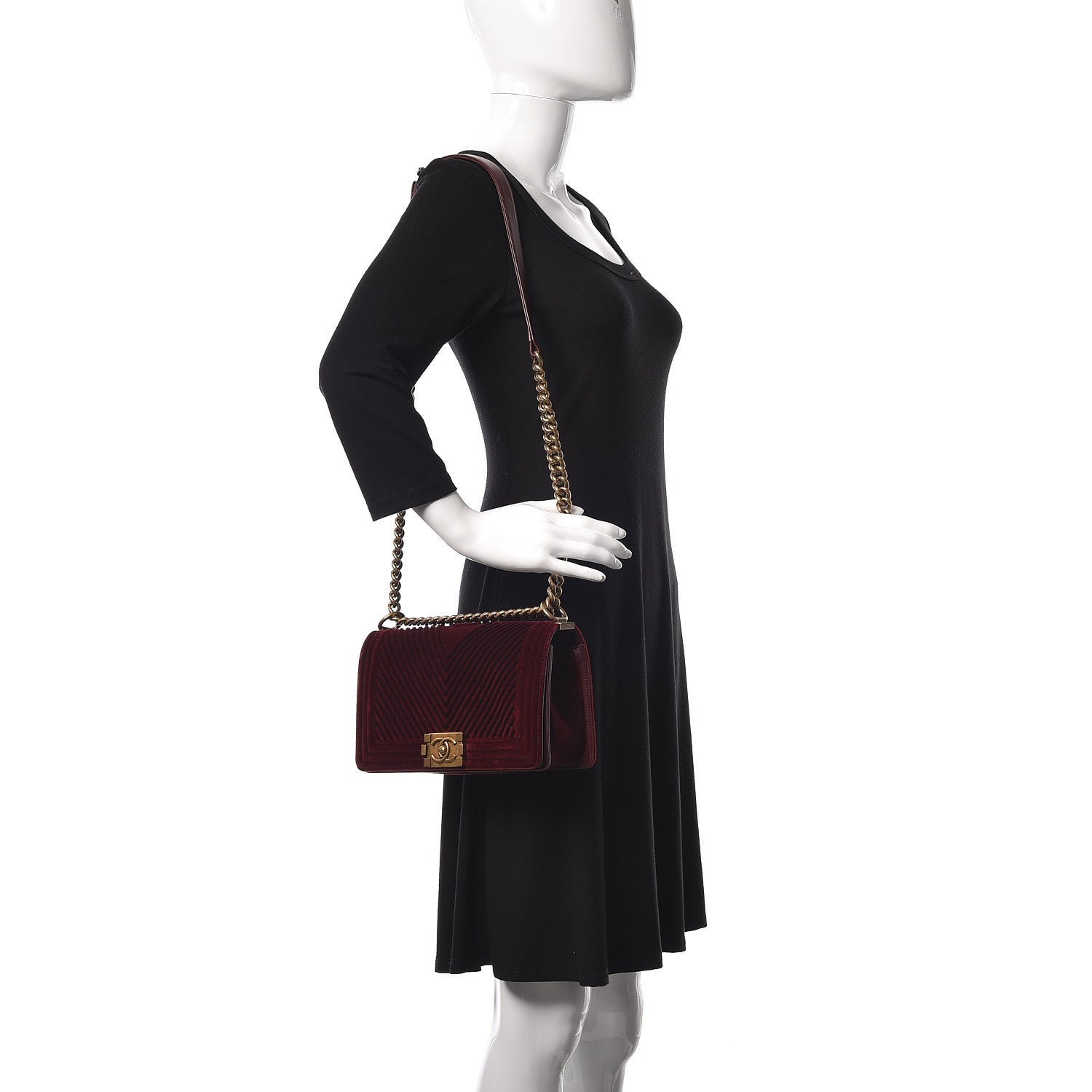 Chanel Velvet Chevron Quilted Medium Boy Flap Burgundy 2 of 15