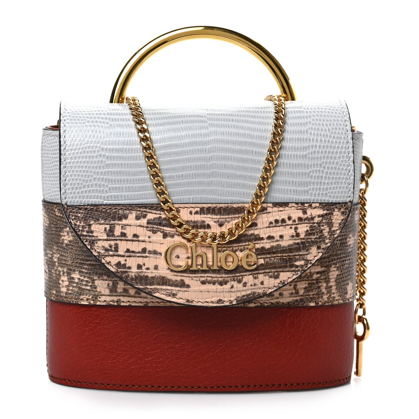 Calfskin Lizard Embossed Small Aby Lock Sepia Brown