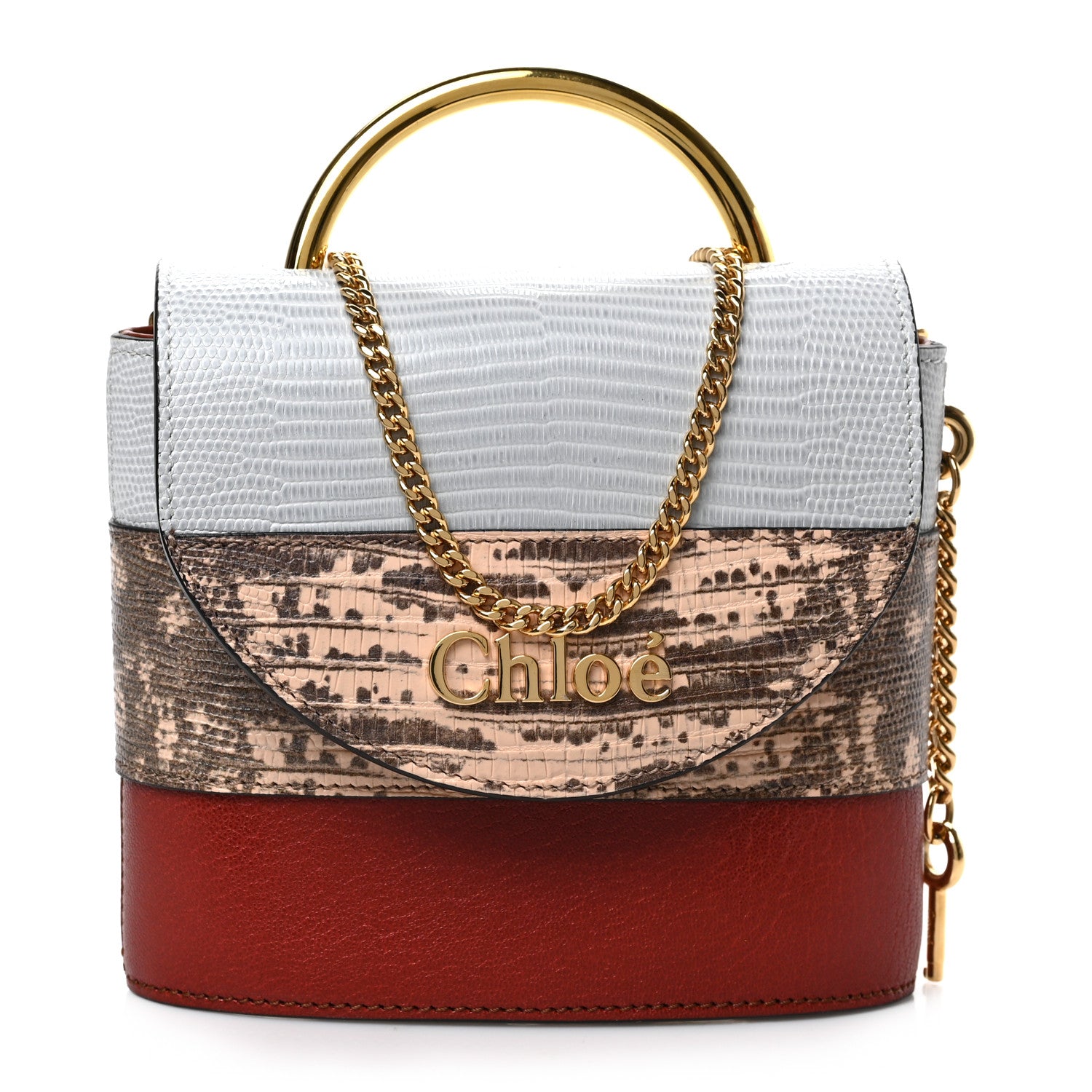 Chloe Calfskin Lizard Embossed Small Aby Lock Sepia Brown 1 of 8
