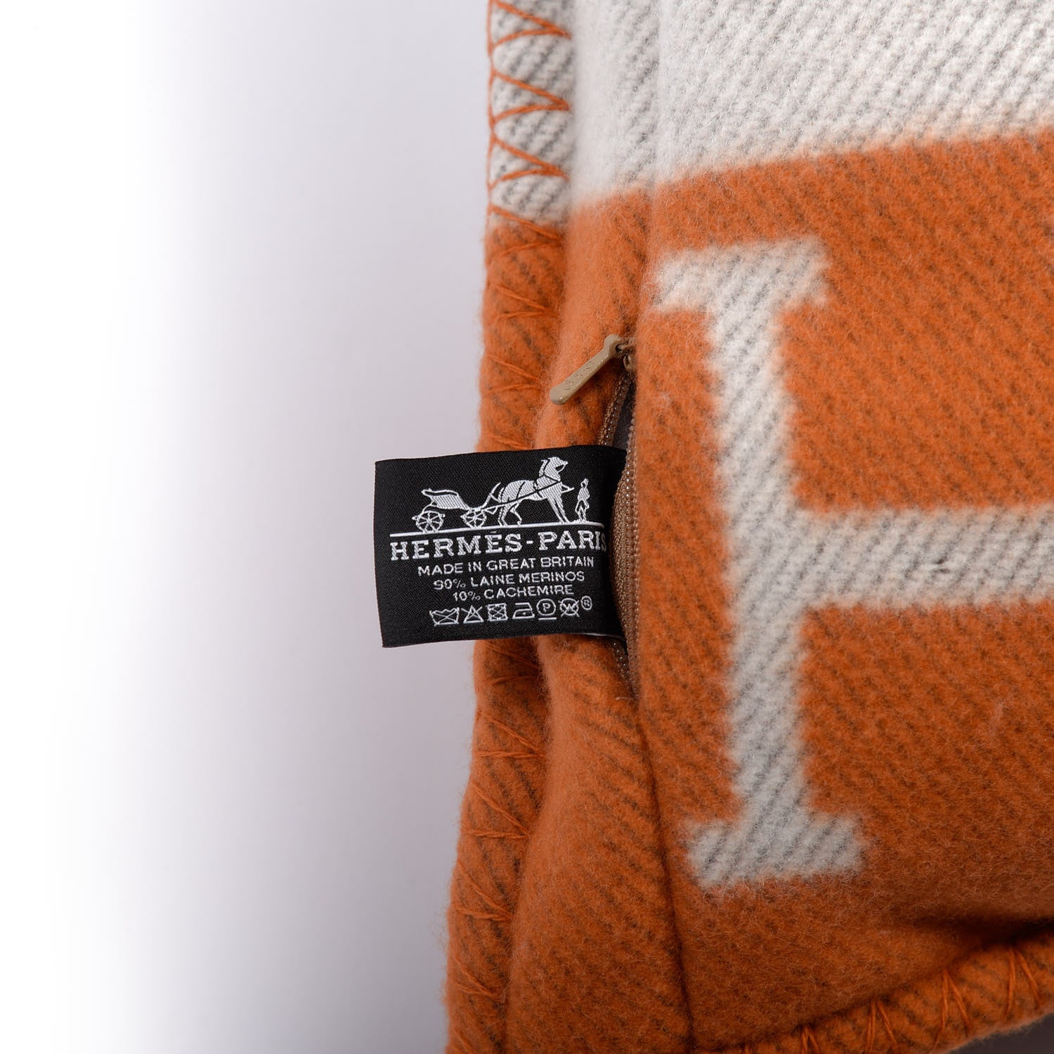 Hermes Wool Cashmere Avalon Pillow PM Ecru Potiron 2 of 3