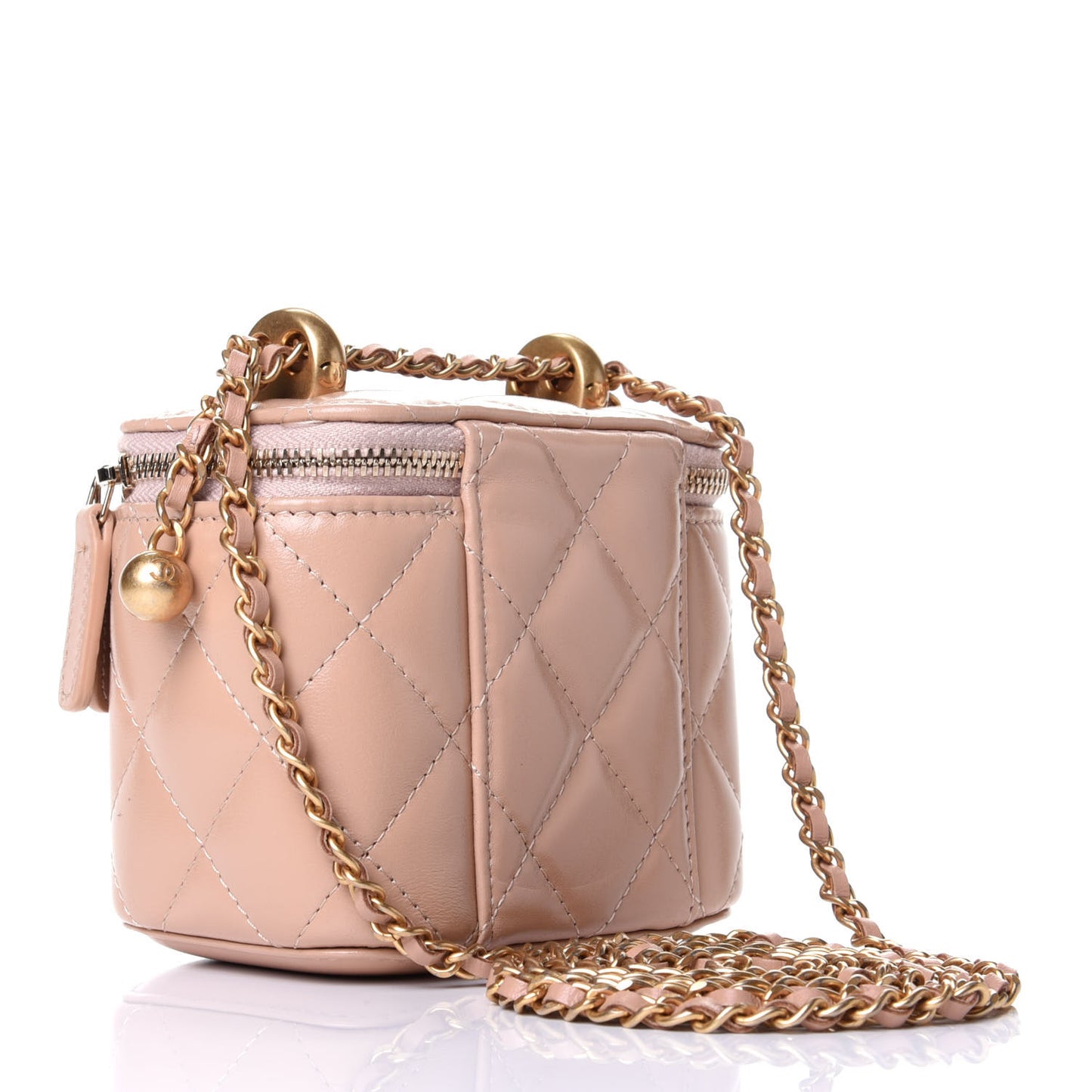 Calfskin Quilted Mini Perfect Fit Vanity Case With Chain Beige