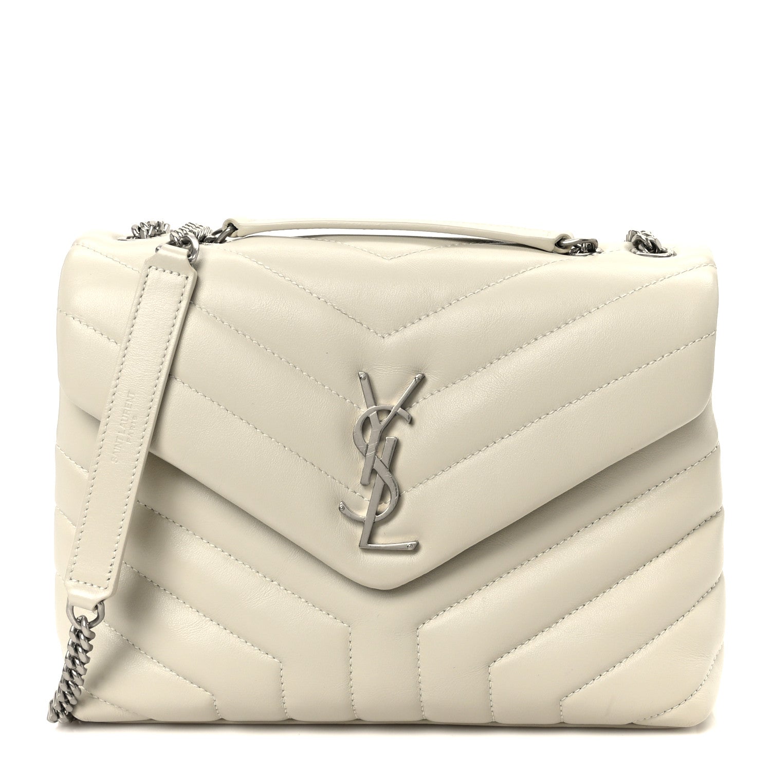 Saint Laurent Calfskin Y Quilted Monogram Small Loulou Chain Satchel Crema Soft 2 of 21