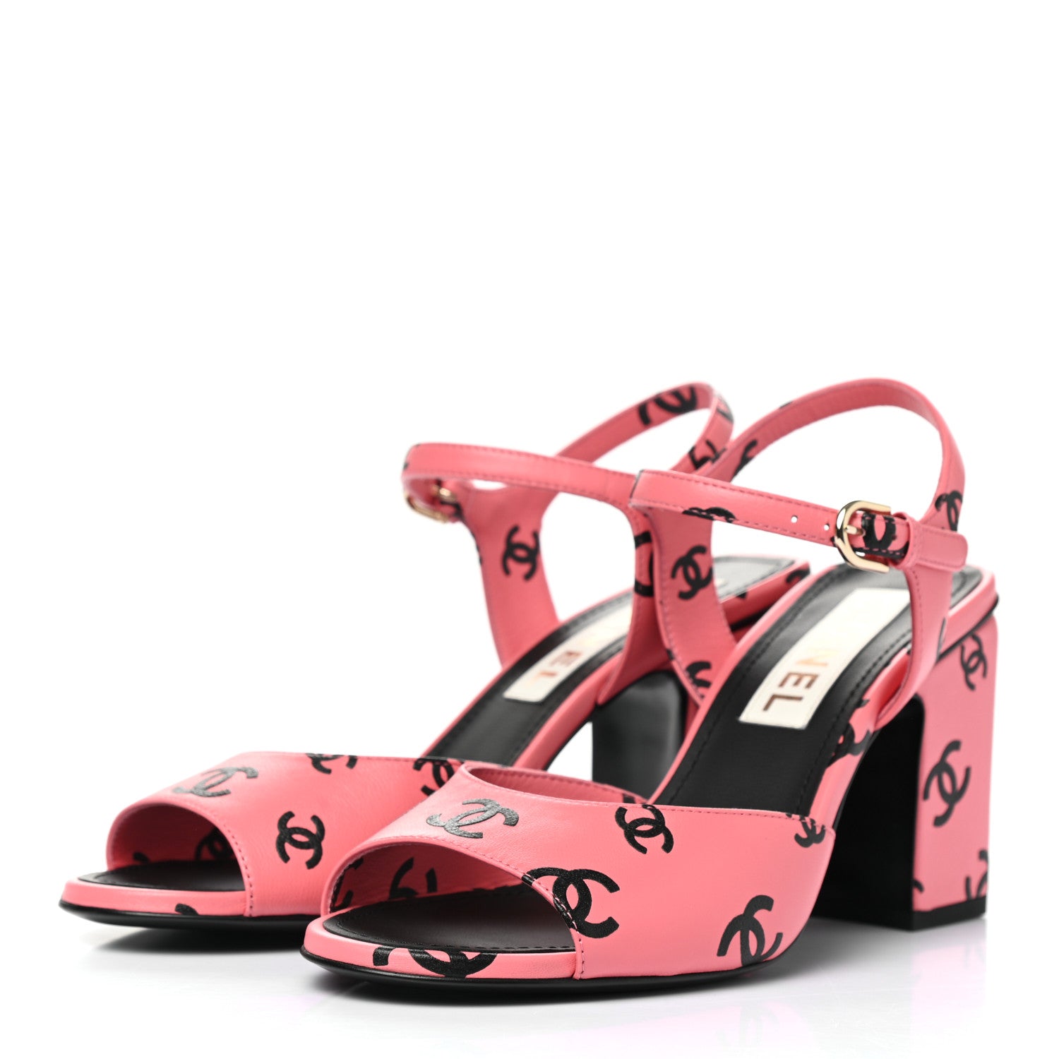 Chanel Printed Lambskin Coco Beach Sandals 37.5 Pink Black 3 of 9