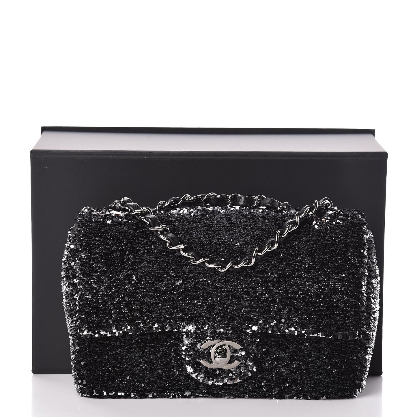 Sequin Single Flap Silver Black Silver