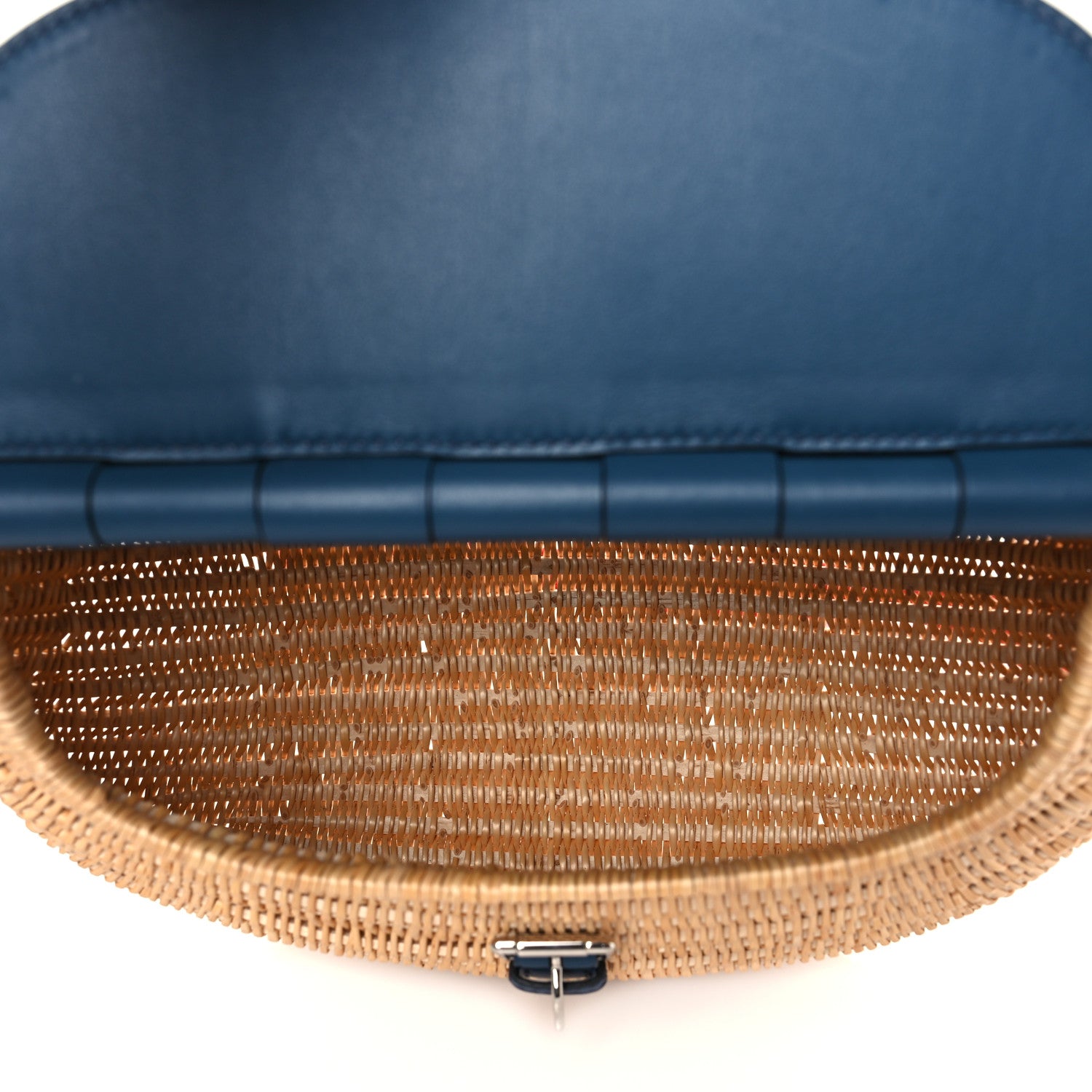 Hermes Swift Wicker Picnic Fishing Bag Bleu de Prusse 5 of 9