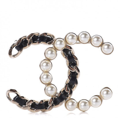Chanel Lambskin Pearl CC Chain Brooch Black Gold 1 of 5