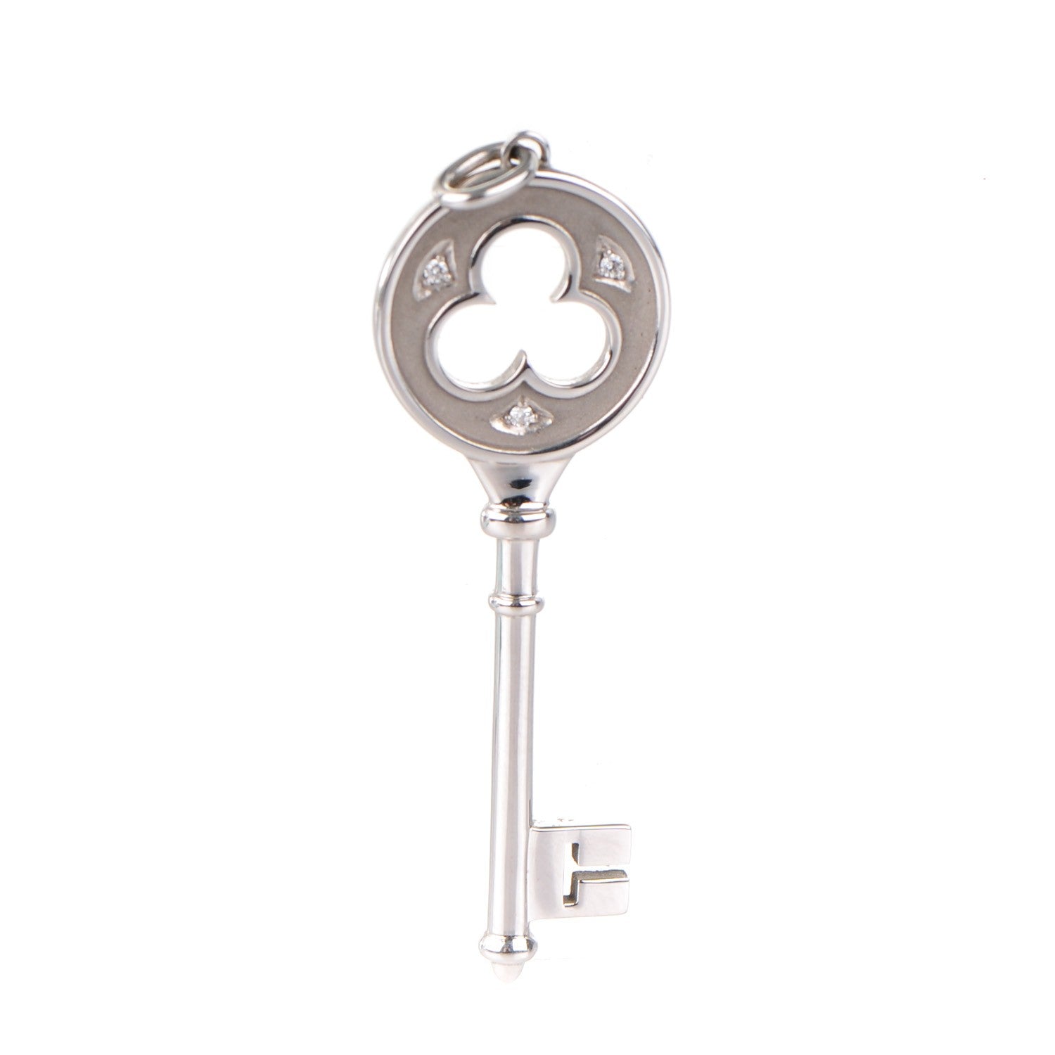 Tiffany 18K White Gold Diamond Clover Key Pendant 1 of 4