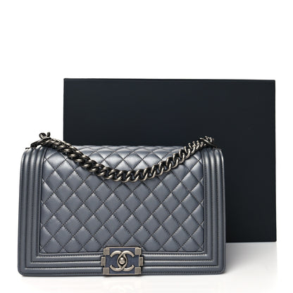 Chanel Metallic Calfskin Quilted New Medium Boy Flap Dark Silver 11 of 11