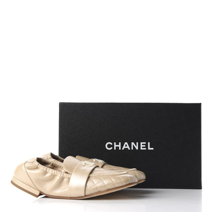 Chanel Laminated Lambskin Womens Quilted Elastic CC Moccasin Loafers 36.5 Beige 11 of 11