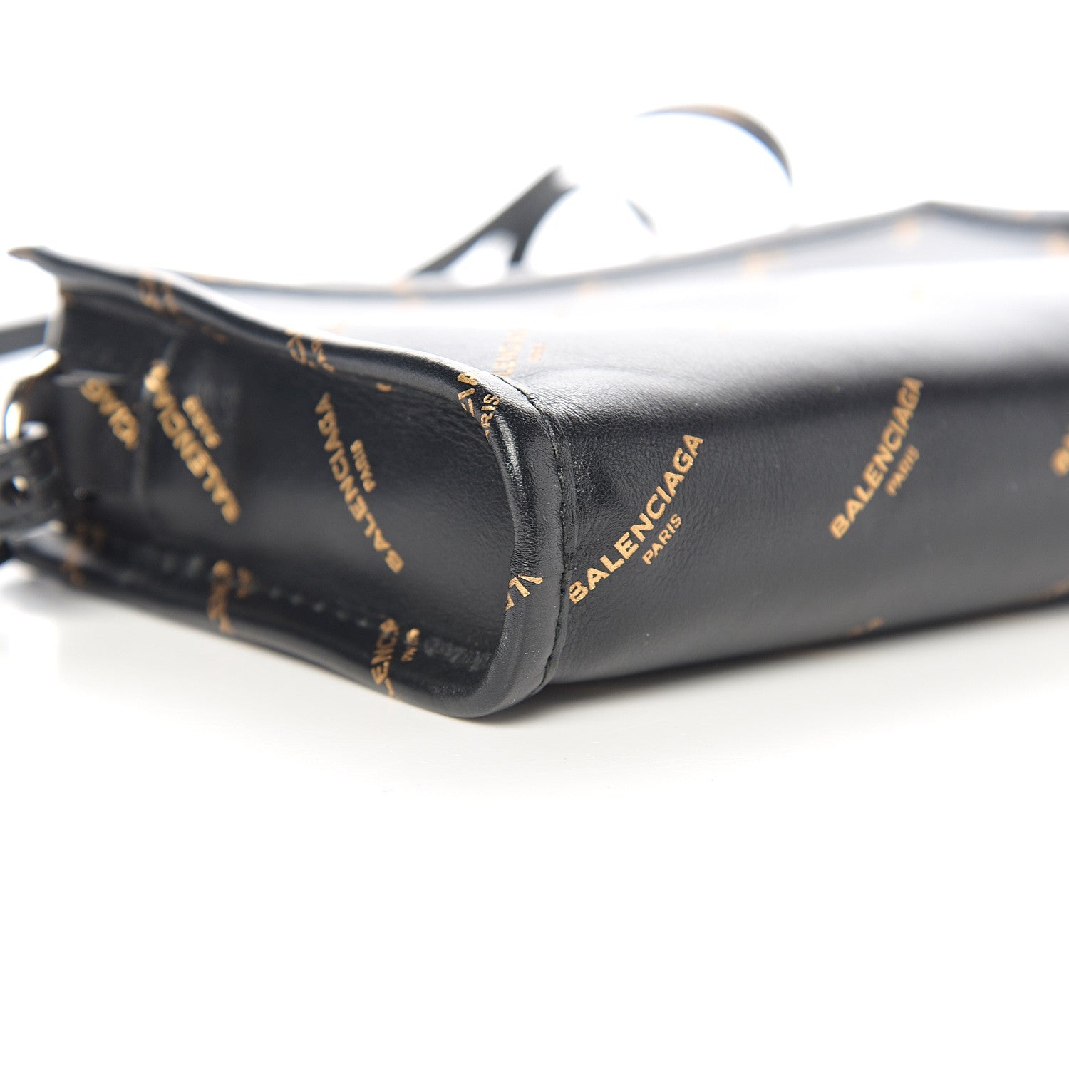 Balenciaga Calfskin Allover Logo Bazar Pochette Crossbody Black Gold 6 of 8