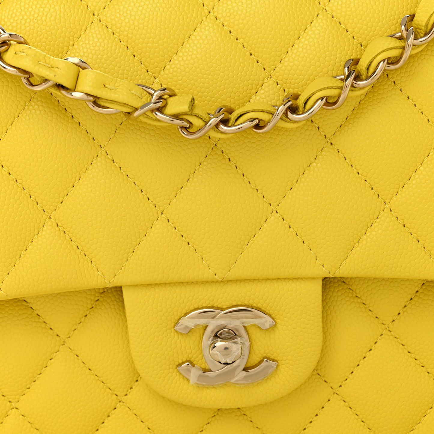 Caviar Quilted Medium Double Flap Yellow