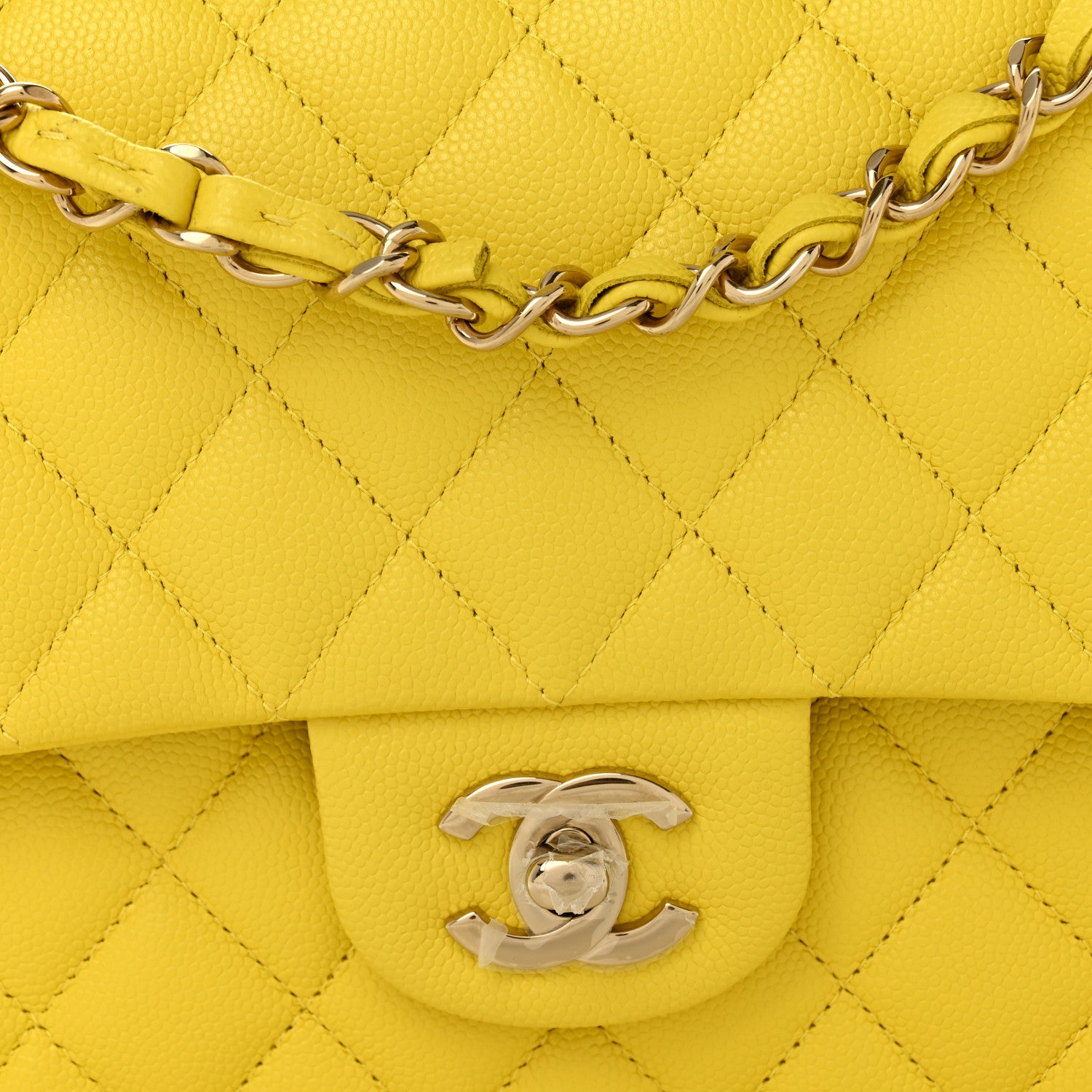 Chanel Caviar Quilted Medium Double Flap Yellow 8 of 10