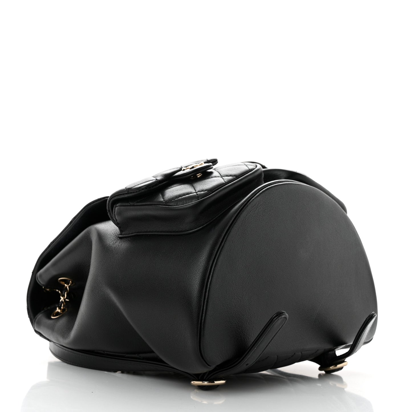 Calfskin Quilted Large Duma Pockets Drawstring Backpack Black