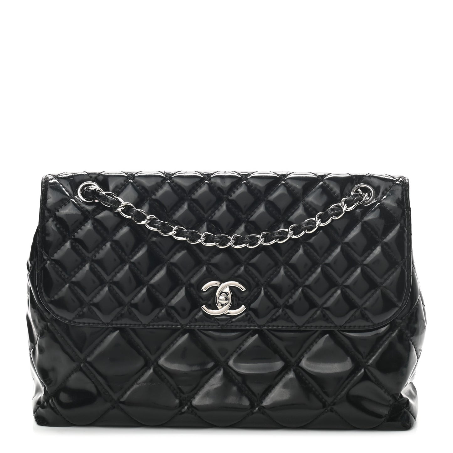 Vinyl Quilted In the Business Flap Bag Black