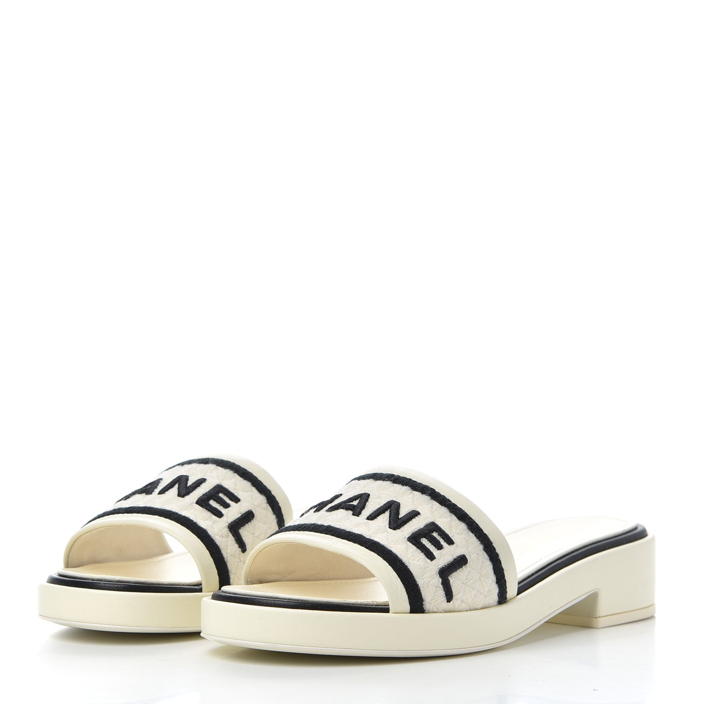 Lambskin Embroidered CC Mule Sandal 38 Ivory Black