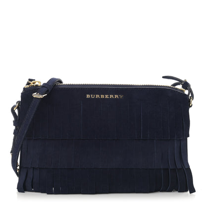 Burberry Suede Fringe Peyton Crossbody Clutch Bag Blue 1 of 11