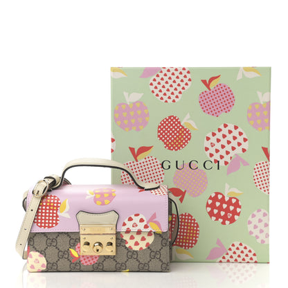 Gucci GG Supreme Monogram Les Pommes Mini Padlock Top Handle Shoulder Bag Beige Ebony Multicolor Cotton Candy Pink 12 of 12