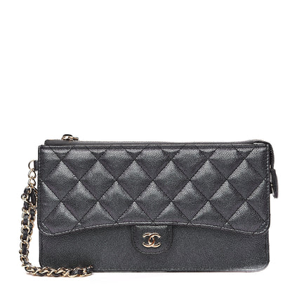 Chanel Iridescent Caviar Quilted Classic Pouch With Handle Black 1 of 7