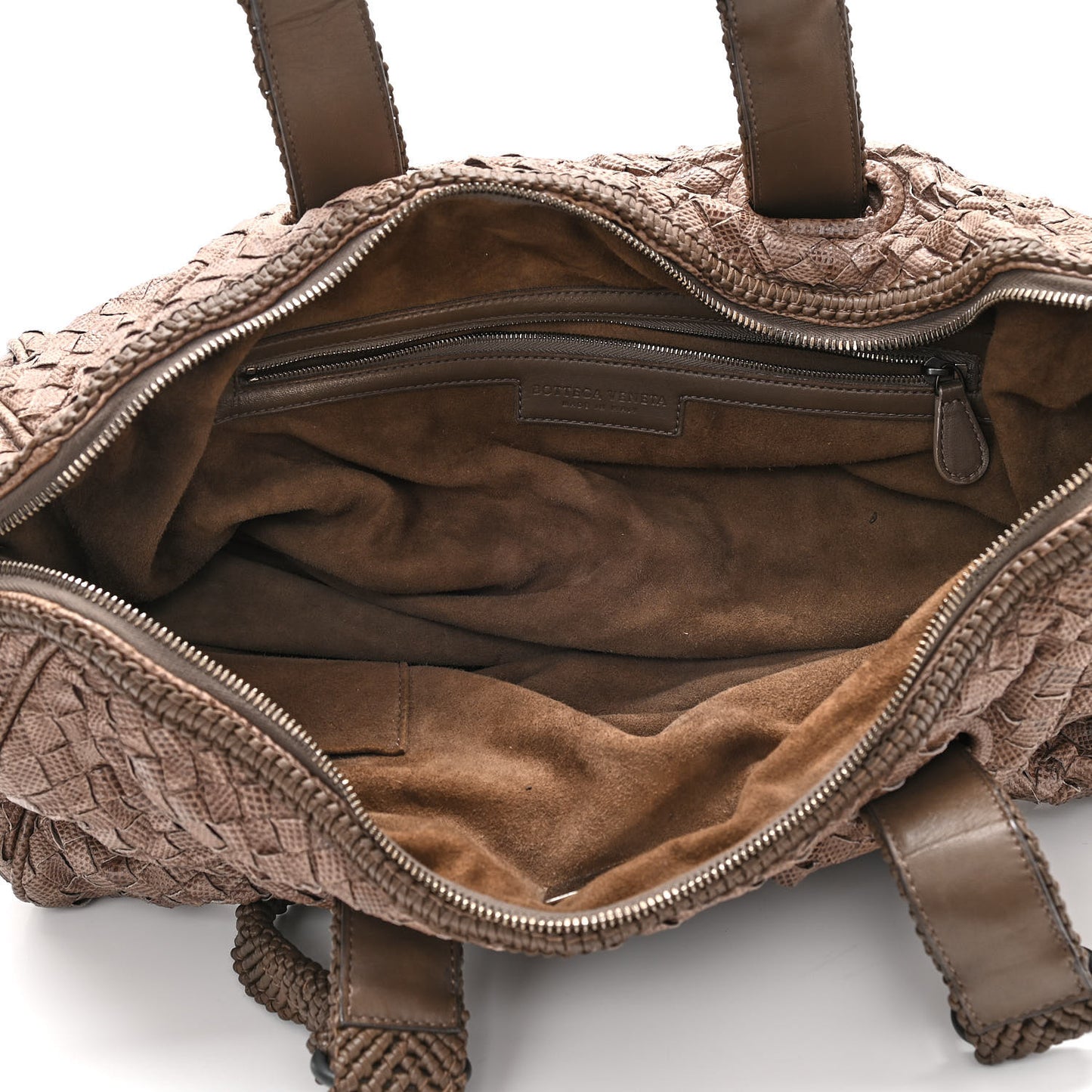 Woven Snakeskin Accordion Satchel Brown