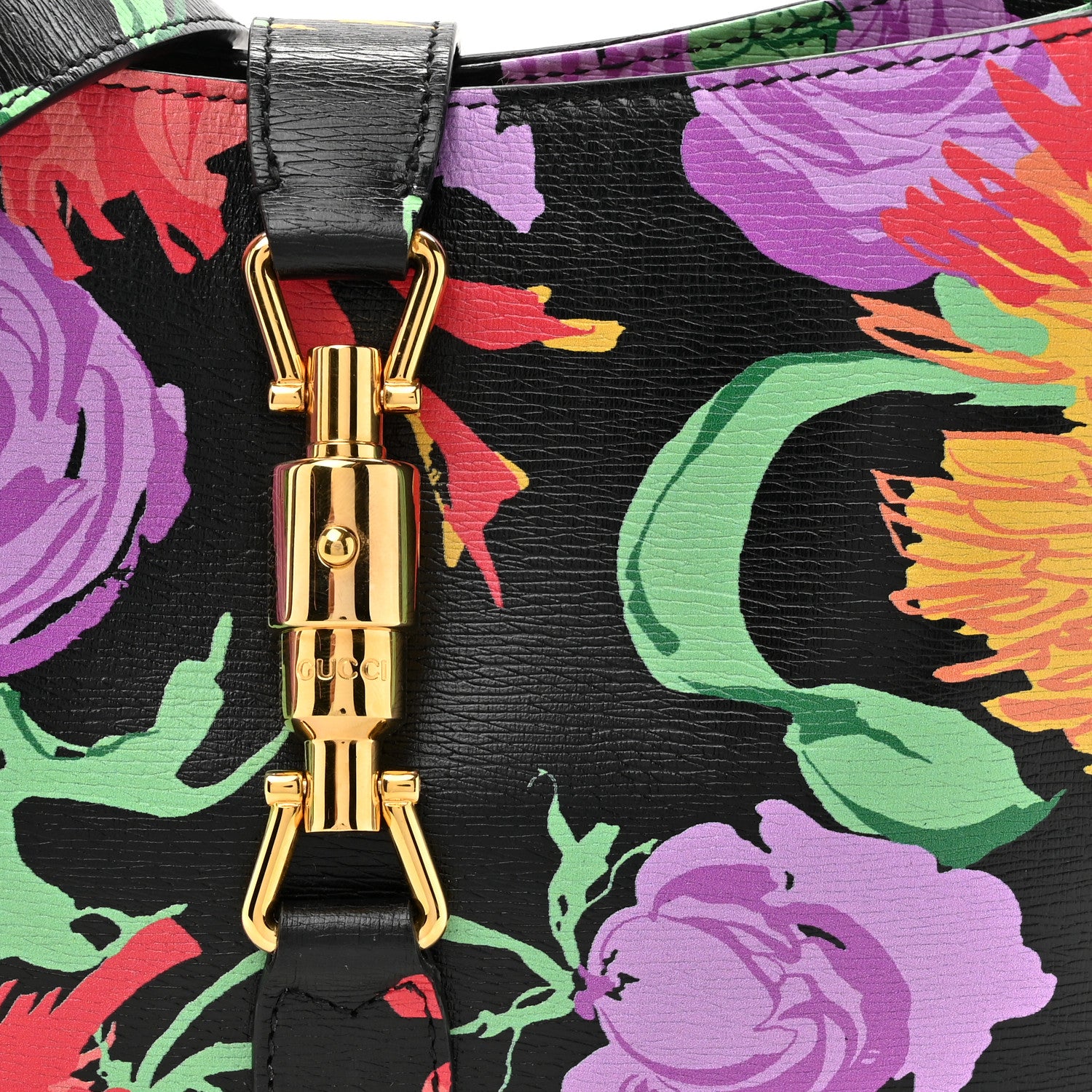 Gucci X KEN SCOTT New Shangai Calfskin Jenny Floral Print Small Jackie 1961 Hobo Black Pink 8 of 10