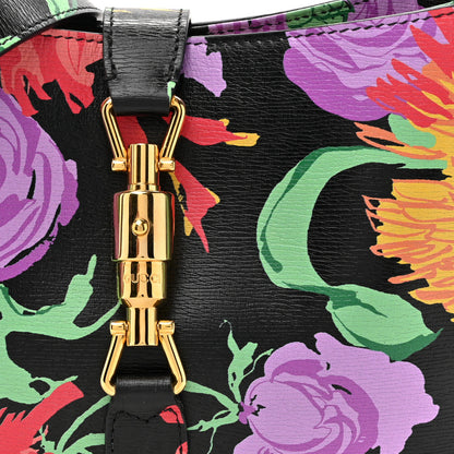 Gucci X KEN SCOTT New Shangai Calfskin Jenny Floral Print Small Jackie 1961 Hobo Black Pink 8 of 10