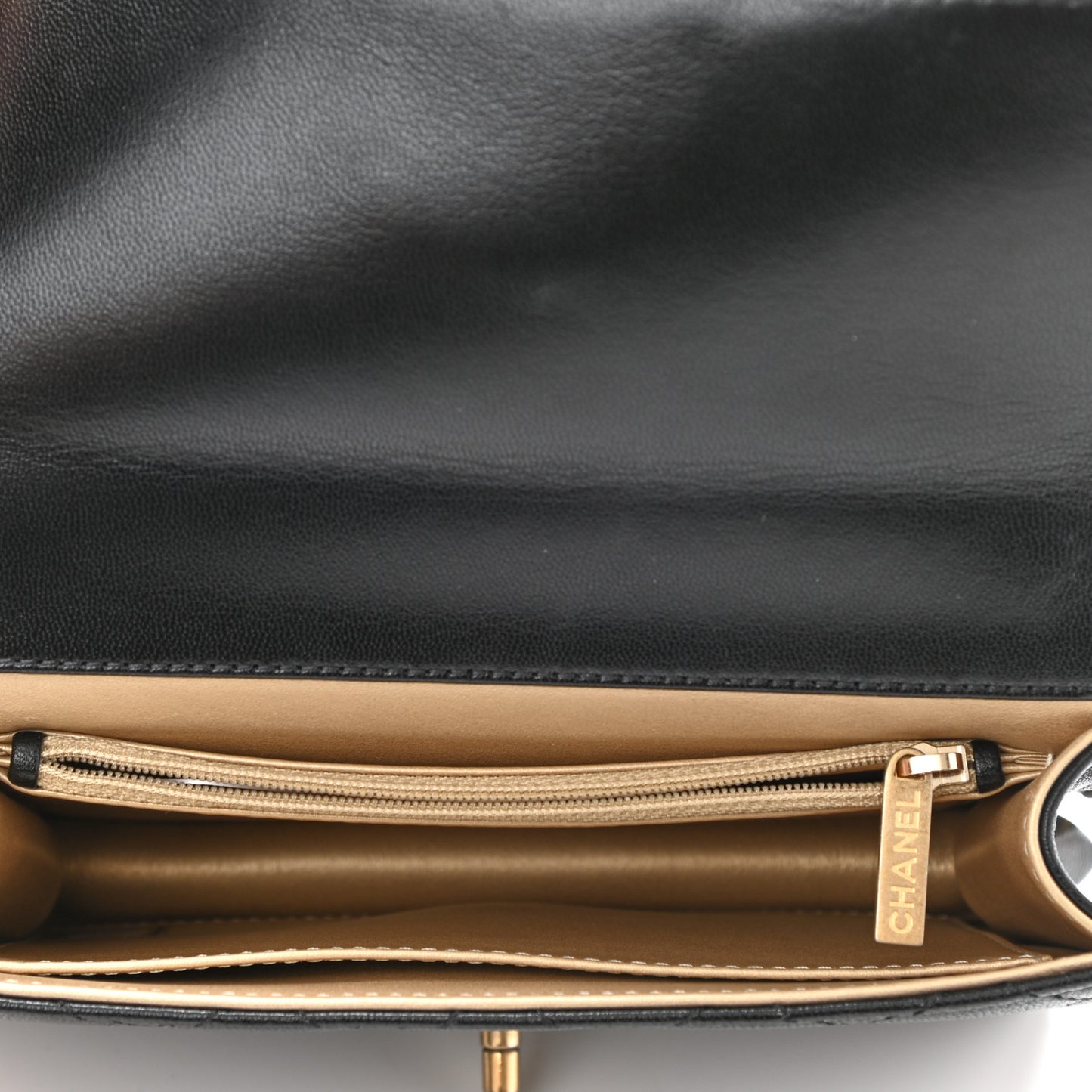 Goatskin Quilted Logo Small Chic Flap Black