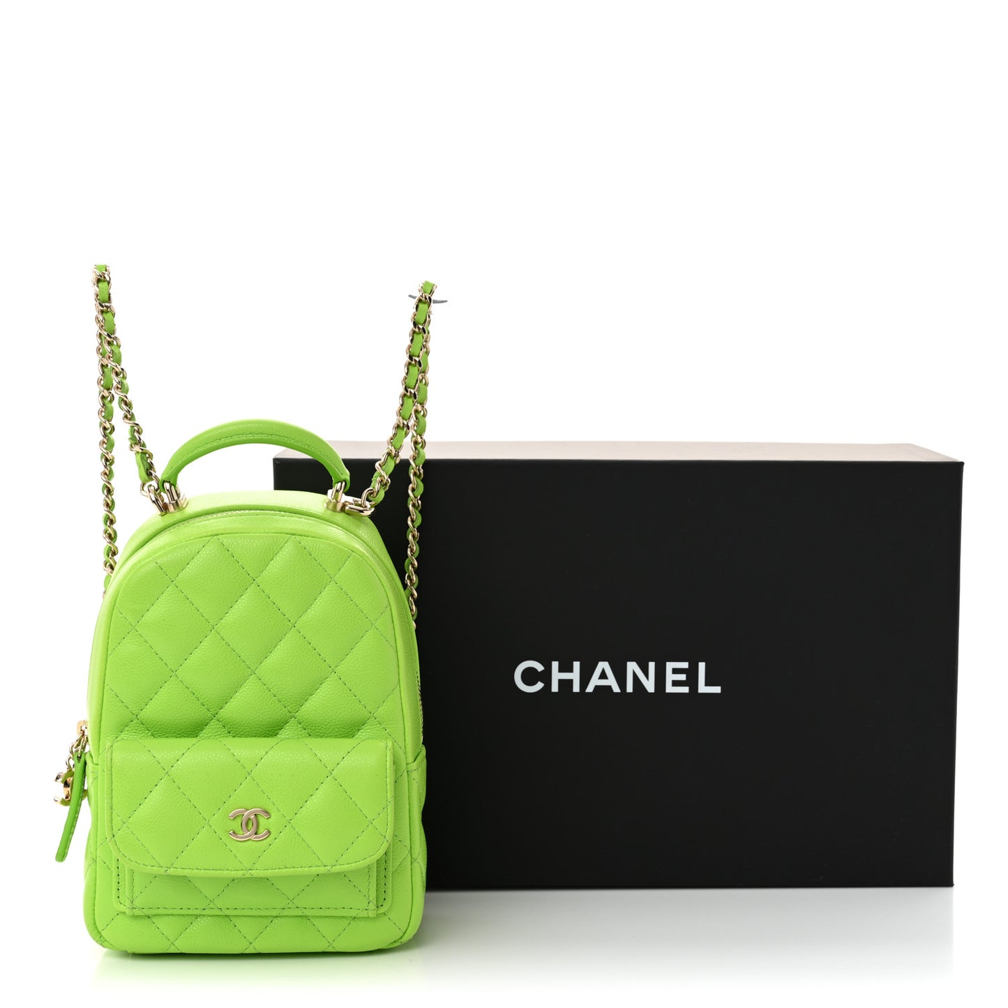 Caviar Quilted CC Mini Classic Backpack Neon Green