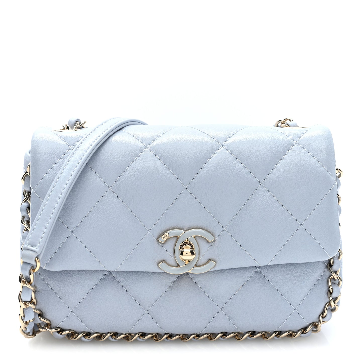 Lambskin Quilted Chain Around Flap Light Grey