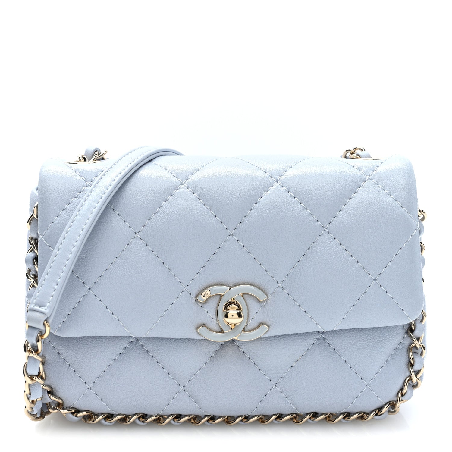 Chanel Lambskin Quilted Chain Around Flap Light Grey 1 of 11