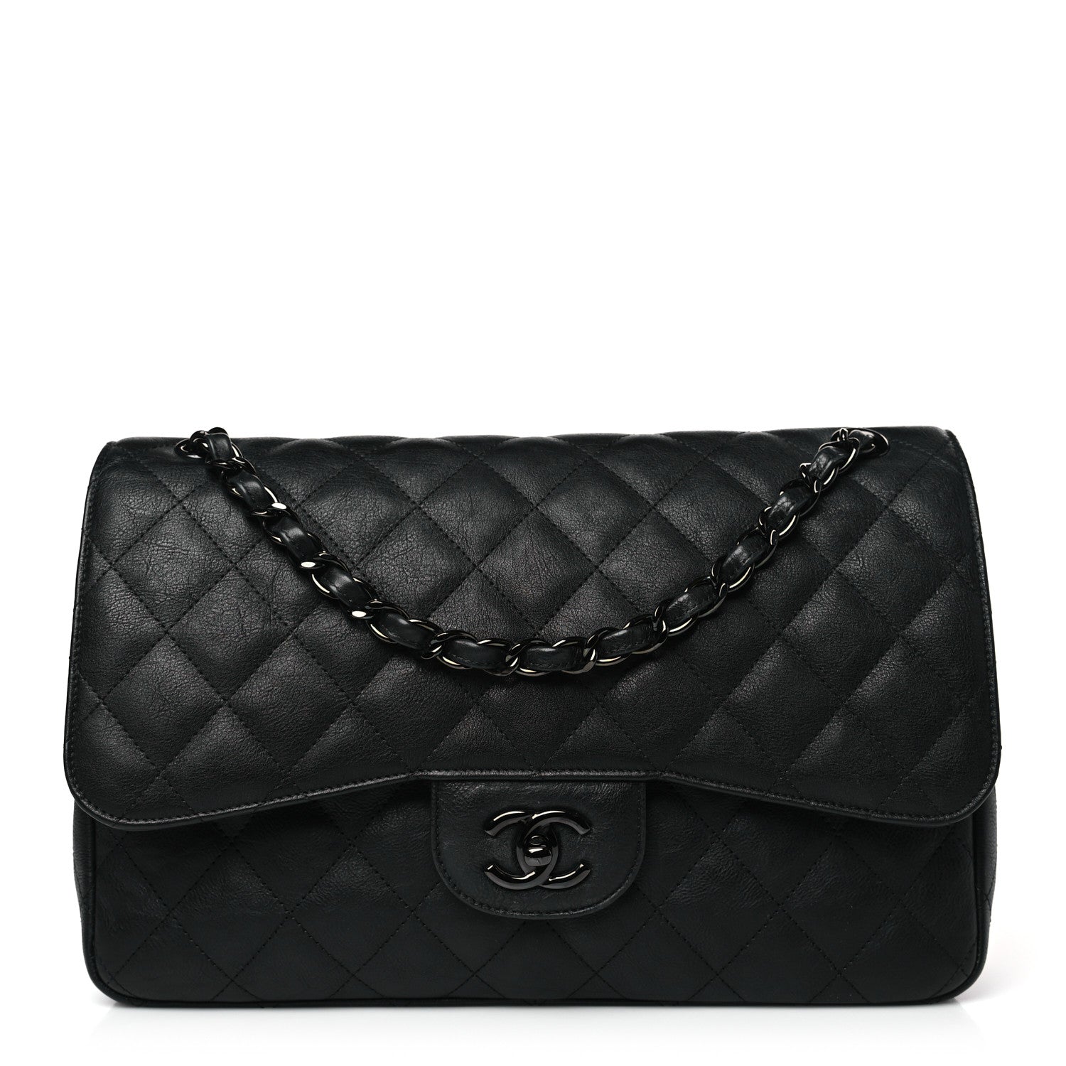 Chanel Crumpled Calfskin Quilted Jumbo Double Flap So Black 1 of 9