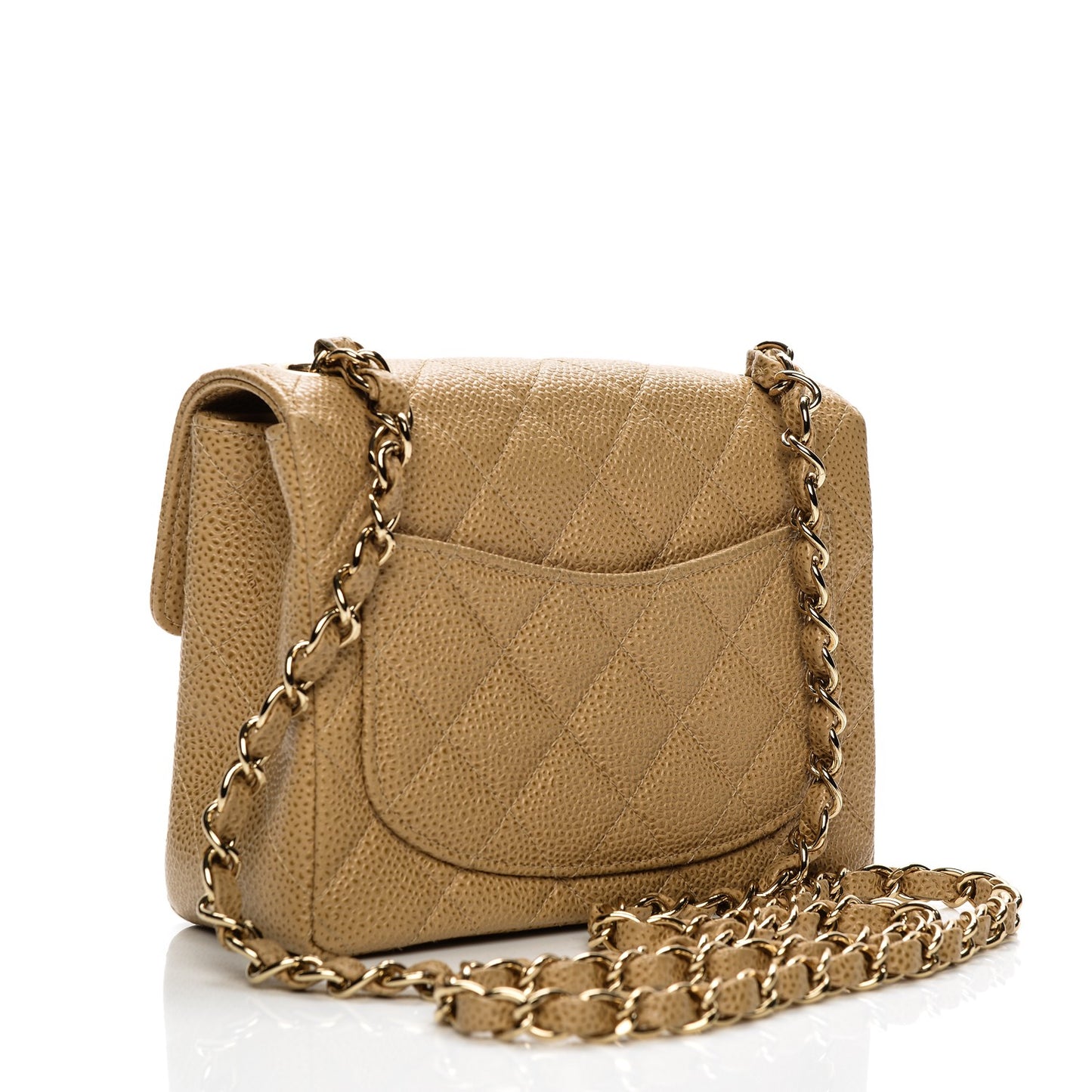 Caviar Quilted Mini Square Flap Beige
