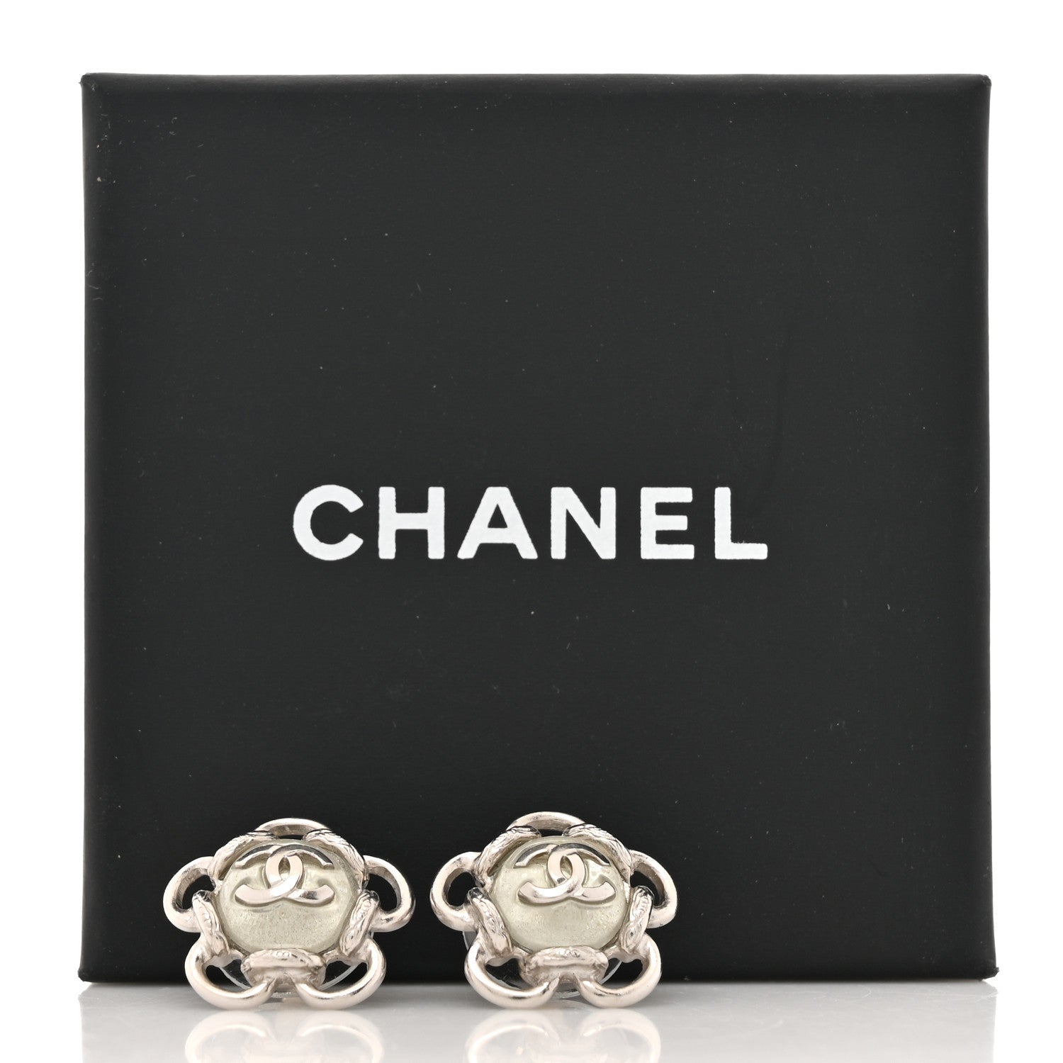 Chanel Resin Pearl CC Flower Earrings Silver 5 of 5