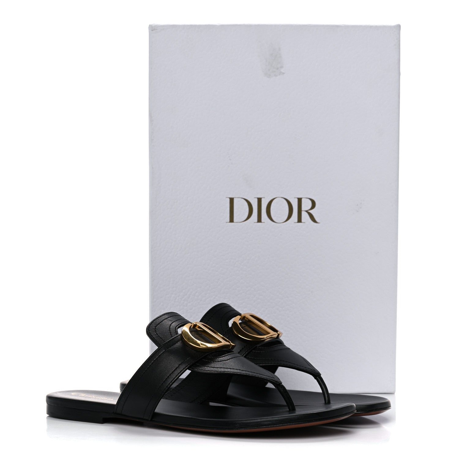 Christian Dior Calfskin 30 Montaigne Thong Sandals 37 Black 13 of 13