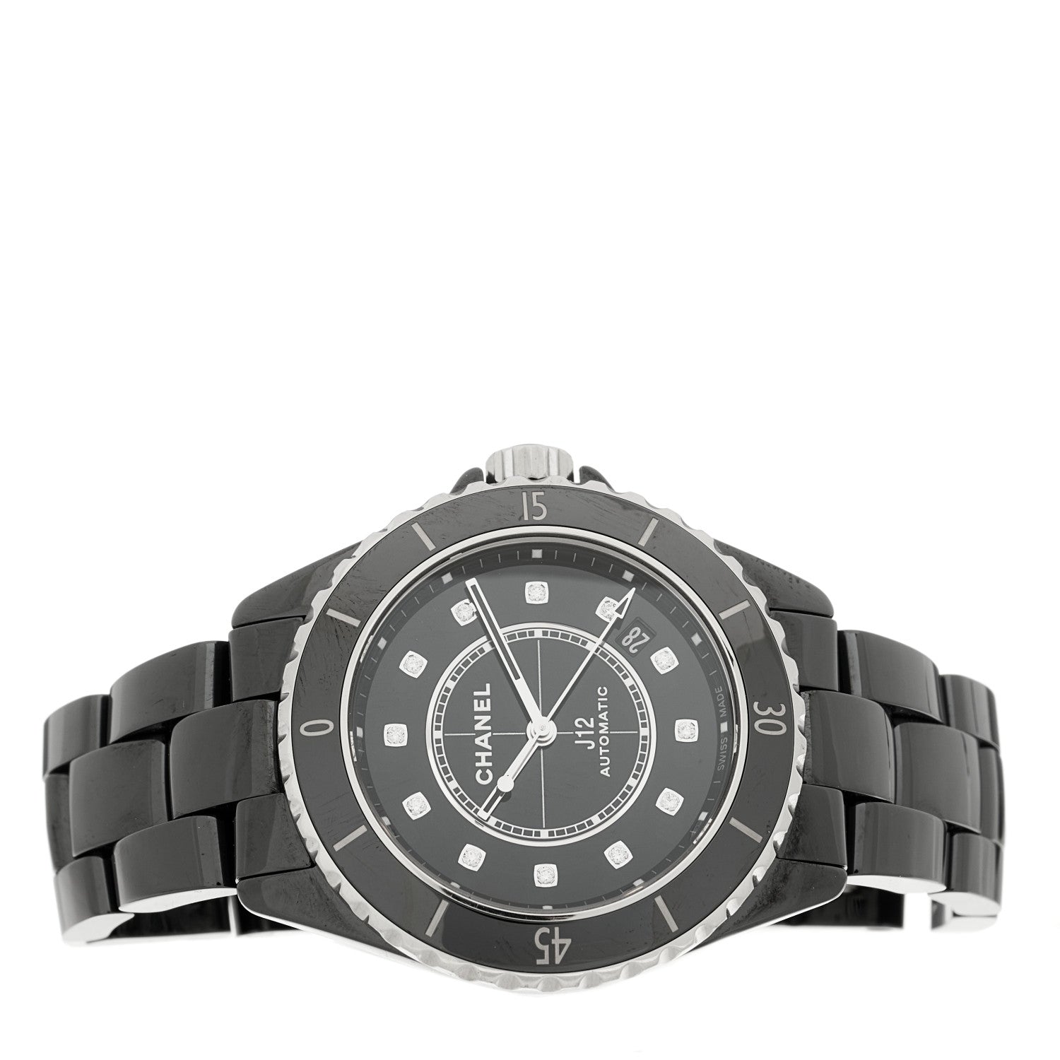 Chanel Stainless Steel Ceramic Diamond 38mm J12 Automatic Watch Black 2 of 5