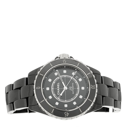 Chanel Stainless Steel Ceramic Diamond 38mm J12 Automatic Watch Black 2 of 5