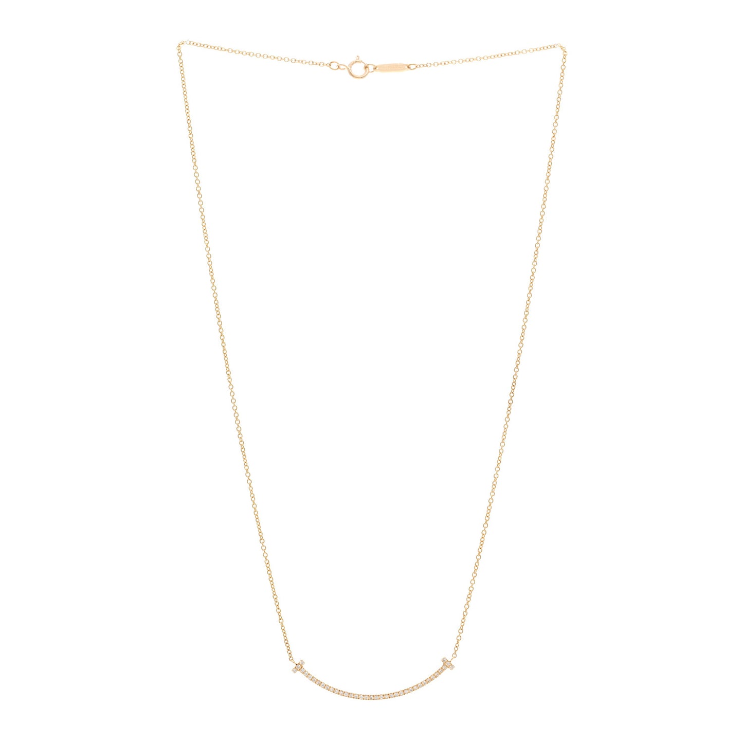 18K Yellow Gold Diamond Small T Smile Pendant Necklace